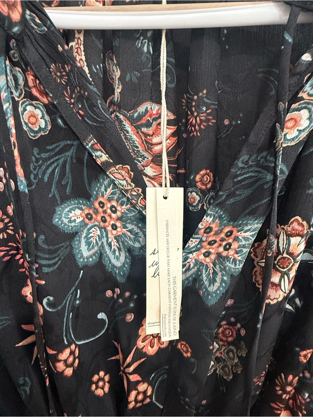 Lovestitch Black Floral Mini Fit & Flare Dress Long Bell Sleeve Size M Boho - Picture 4 of 9